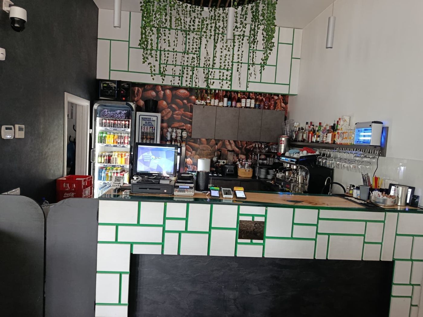 Barul Vivo, cu plante agățătoare și rafturi cu sticle